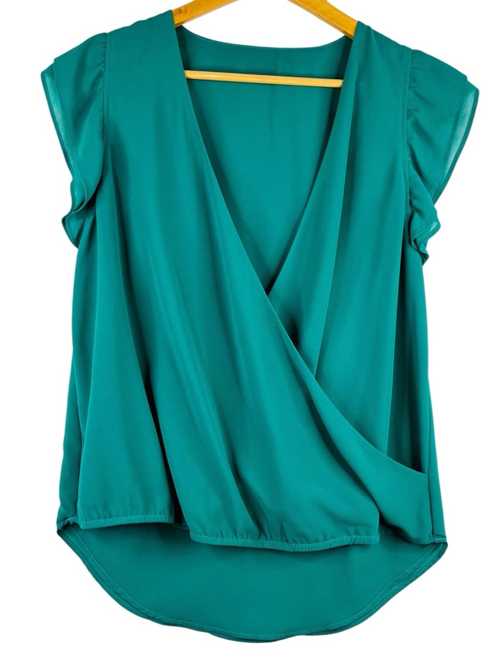 Reitman’s Lightweight Layer Wrap Front  Flutter Sleeve V-Neck Blouse Approx. L
